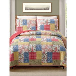Farmhouse Floral Patchwork Printed King Size Quilt Set Cottagecore Shabby Chic